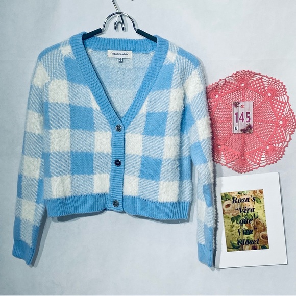 Willow & Wind Plaid Blue and White Sweater XS - Picture 2 of 11